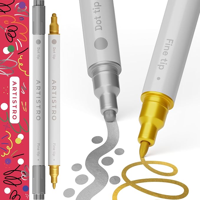 ARTISTRO 2 Gold & Silver Dual-Tip Acrylic Paint Pens by ARTISTRO