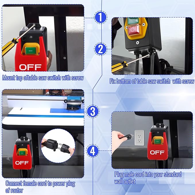 Dreyoo 2 Pack 120/230V Single Phase On/0ff switch, 120V 2HP Router Table Switch with Large Stop Sign Paddle Easy Contact for Fast Power Off for Table Saw and Other Electrical Equipment (2 Female Plug)