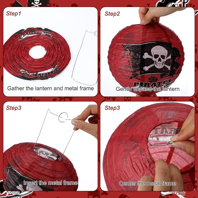 Panelee 12 Pcs Pirate Theme Paper Lanterns Birthday Party Decorations 8 Inch - Image 3