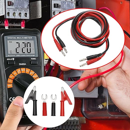 Sumnacon 4 in 1 Banana Plug Alligator Clip Pure Copper Fork Test Lead, 6.6 Ft Multimeter Flexible Test Lead Wire Cable with Protective Jack Copper Clamps for Electrical Testing 1000V/15A