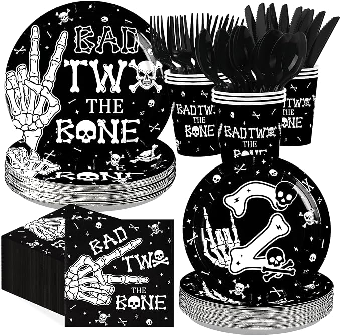 168Pcs Bad Two The Bone Birthday Party Supplies Serves 24 | Rock And Roll by Greencian