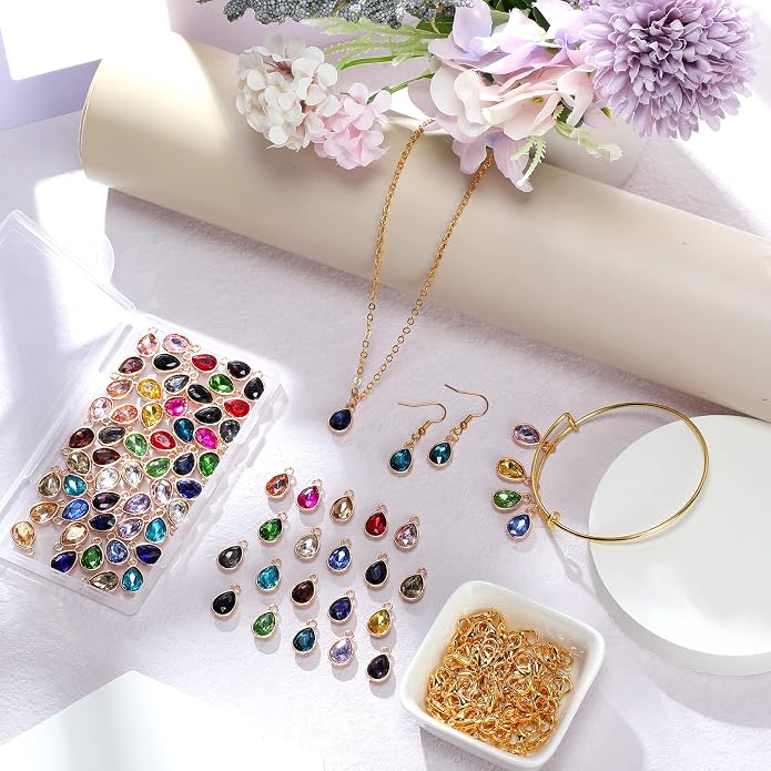 Inbagi 160 Pcs Crystal Birthstone Charms Beads Pendants and Lobster Claw Clasp - Image 7