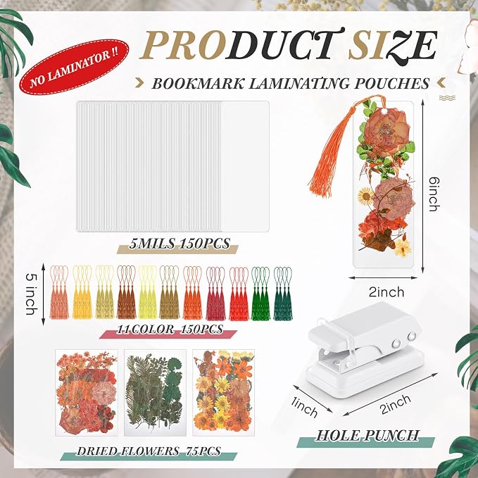 Fuyoooo 376 Pcs Pressed Flowers Bookmark Making Kit, DIY Bookmark Laminating - Image 2