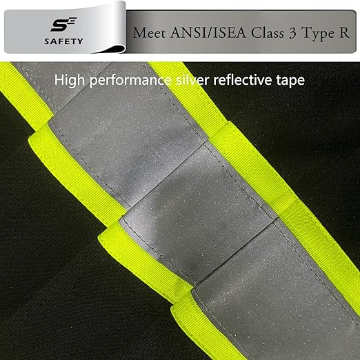 sesafety High Visibility Shirts for Mens Class 3 Hi Vis Reflective Construction Shirts for Men with Pocket Safety T Shirts for Men Work Shirt for Mens Short Sleeve Black Yellow Strips 3XL