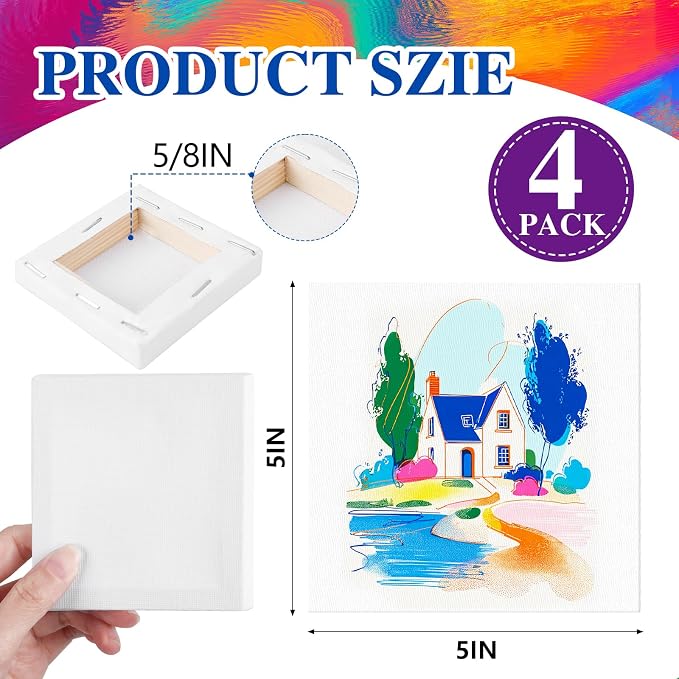 ESRICH 4 Pack Mini Canvases for Painting 5x5In, 5/8''Profile Small Square - Image 2