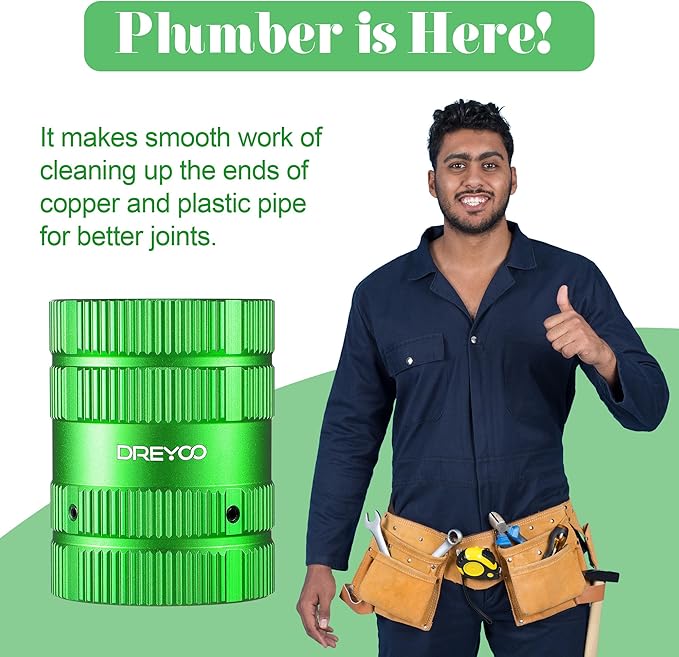 Dreyoo Pipe Reamer, Copper PVC Tube Deburring Tool Plumbing Tools 1/4'' to 1-5/8'' Inner Outer Reamer Pipe Tubing Chamfer for Metal PVC PPR Copper Brass Aluminum(Green)