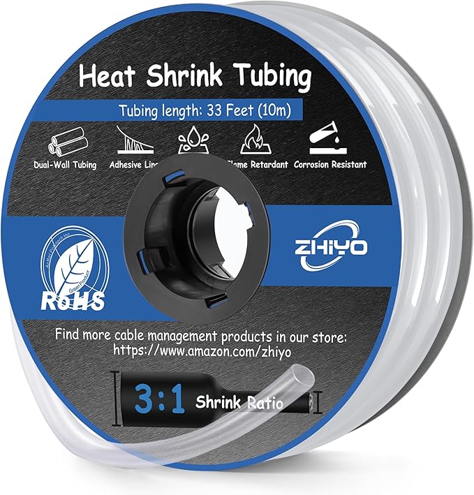 Heat Shrink Tubing 1/4 Inch, 3:1 Ratio Wires heat shrink tube, Dual Wall Adhesive-Lined Waterproof Shrink Wrap Tubing, 33FT Transparent Industrial and Marine Grade Heat Shrink Wrap