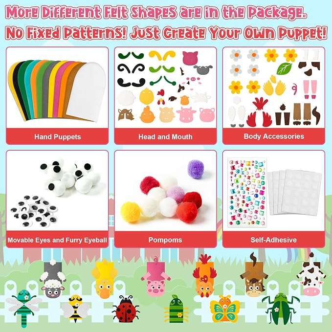 WATINC 12Pcs Hand Puppet Making Kit, Art Craft Felt Sock Puppet Toys, Creative - Image 3