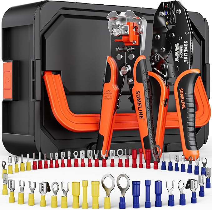 SOMELINE Wire Terminal Crimping Tool Kit, with 51 Sizes Insulated Terminals and 22-10 AWG Ratchet Crimping Pliers and Automatic Stripping Pliers, Ring Fork Disconnect Butt Electrical Terminal Kit