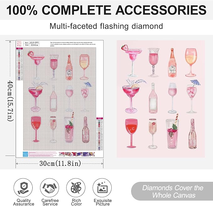 Pink Cocktail Diamond Art Kits for Adults, 5D DIY Coquette Diamond Painting - Image 6