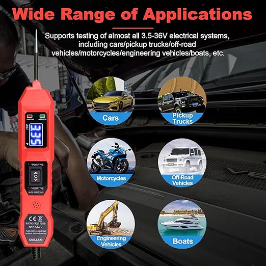 Multifunctional Car Circuit Tester,Digital Display Short Circuit Finder,6-24V AC/DC Car Power Tester, Component Activation Electrical Tester for Trailer Lights Testing/Continuity Testing