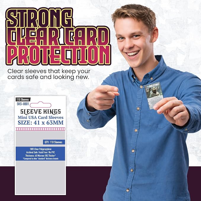 Sleeve Kings Mini USA Card Sleeves 41 x 63 mm – 110 Pack, Extra Clear 60 Micron - Image 2
