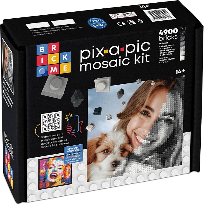 BRICK ME Pix-a-Pic Mosaic Kit, 4900 Bricks | DIY Pixel Photo Mosaic by BRICKME