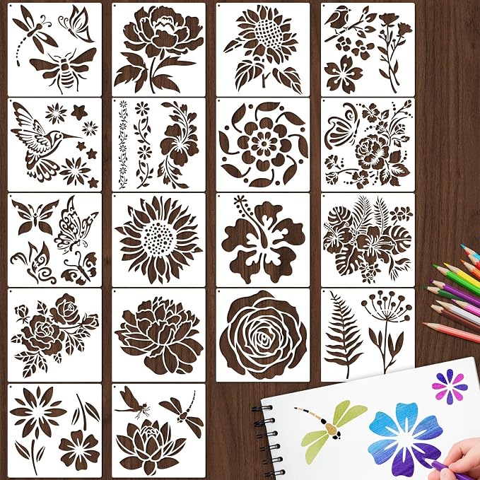 18 PCS Flower Painting Stencils Reusable Stencils by Yazhiji
