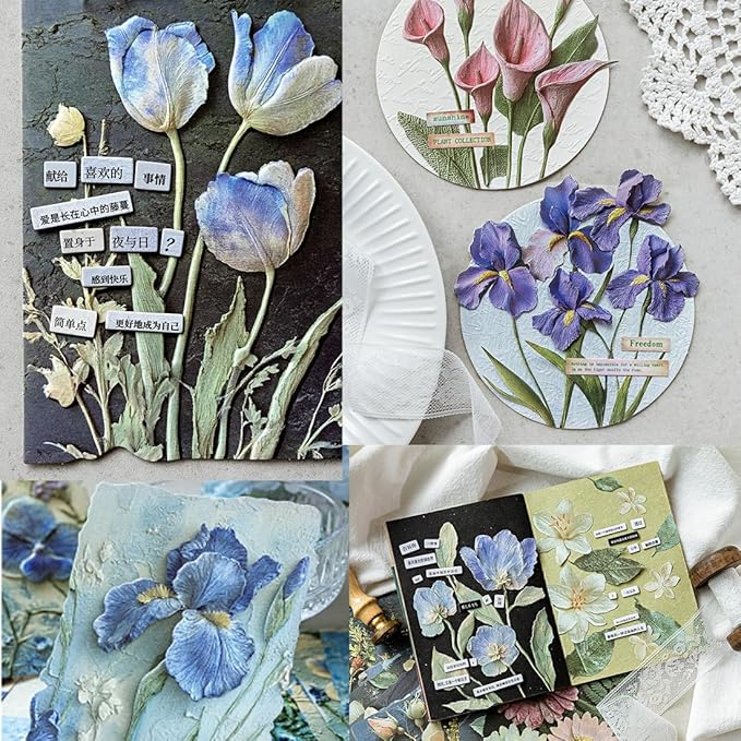 20 Sheets Vintage Blue Flower Scrapbook Paper 3 Sheets Embossed Textured Paper - Image 2