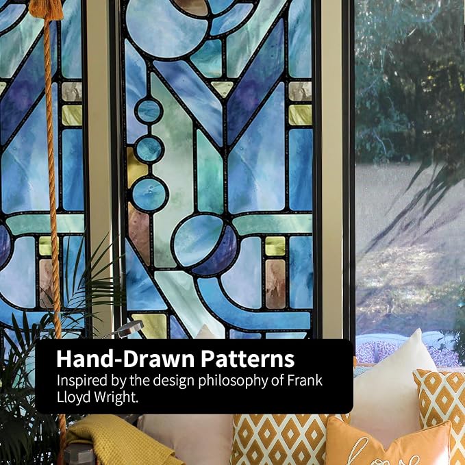 Original Hand Drawn Faux Stained Glass Window Film, Double-Sided Privacy Static - Image 3