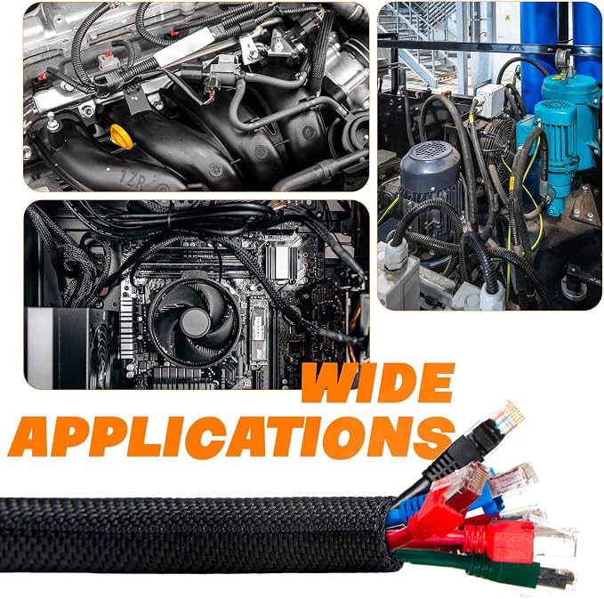 Split Braided Sleeve Cable Management Wire Loom Cord Covers - Image 7