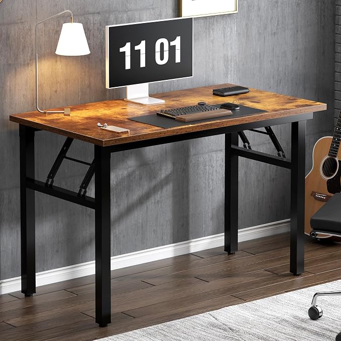 Need Small Folding Computer Desk, 39.4 Inch Writing Table, Rustic Brown | - Image 7