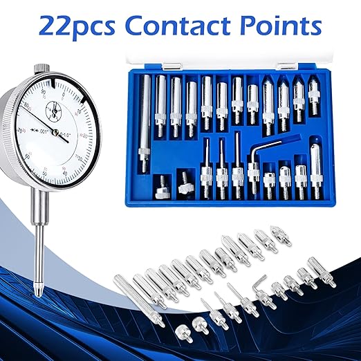 Dial Indicator with Magnetic Base Holder Differential Backlash Gauge 0-1", Fine Adjustable Long Arm Tester Gage Gauge 0.001" Precision, Indicator Points 22pcs