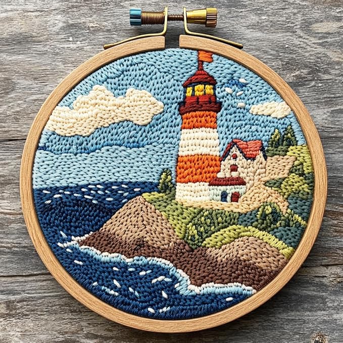 Punch Needle Kits for Beginners Sea Lighthouse 20x20cm | Easy for Beginners by Unknown