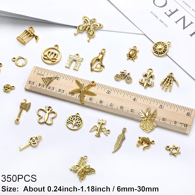 SANNIX 350Pcs Antique Gold Charms Bulk Lots Jewelry Making Charms Assorted - Image 2