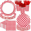 168 Pcs Red Gingham Checkered Party Supplies Scalloped Red and White Checkered by Greencian