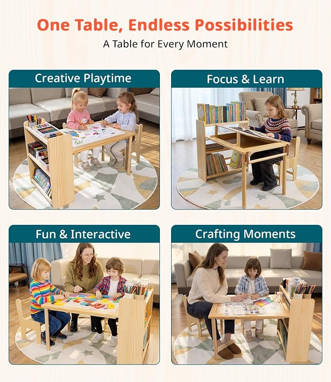 JOIN&JOY Kids Art Table and 2 Chair Set, Toddler Activity - Image 4