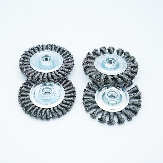 4 Inch Twist Knotted Wire Wheel Brush Set for Angle Grinder with 5/8 Inch-11 Threaded Arbor - Heavy-Duty Conditioning for Various Metals (4)