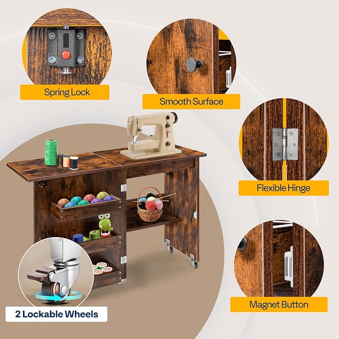 VIVOHOME Folding Sewing Table for Sewing Machine, Sewing Desk - Image 4