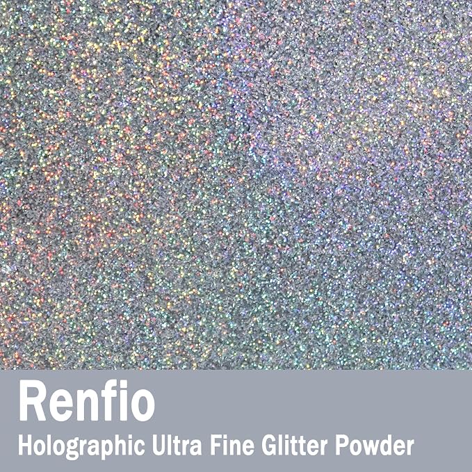 Renfio Holographic Ultra Fine Glitter Powder Metallic Resin Glitter 2.11 Oz PET - Image 2