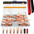 SVAAR 0 Gauge 1 Gauge 2 Gauge Copper Wire Lugs with 5/16" and 3/8" Stud Ring Terminals Battery Copper Cable Lugs Battery Terminal Connectors Heavy Duty Crimp Battery Cable Ends + Heat Shrink Tube