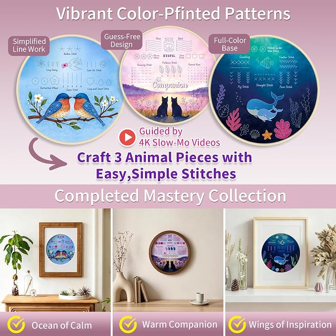 ETSPIL Beginner Embroidery Kit for Adults, Full-Color Print, 4K Video | - Image 4