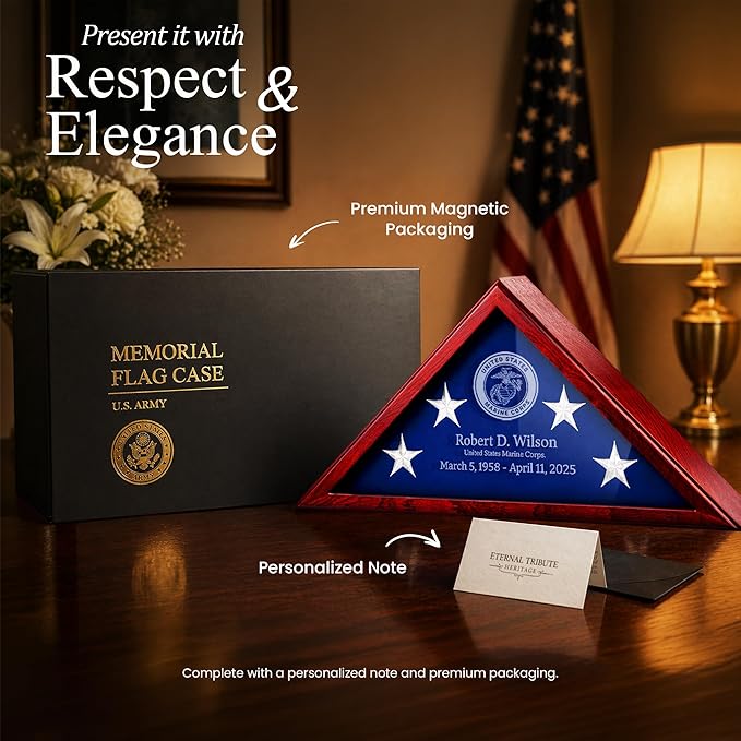 Personalized Flag Display Case for 5x9.5 Burial Flag, Laser Engraved Solid Wood - Image 3