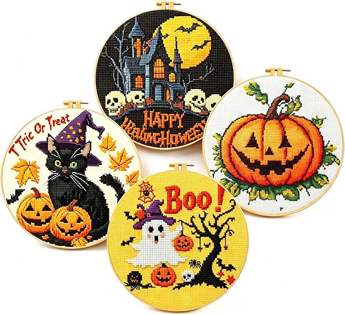 Zhenging Halloween Cross Stitch Kit w/Haunted House, Tassel | DIY Halloween by Unknown