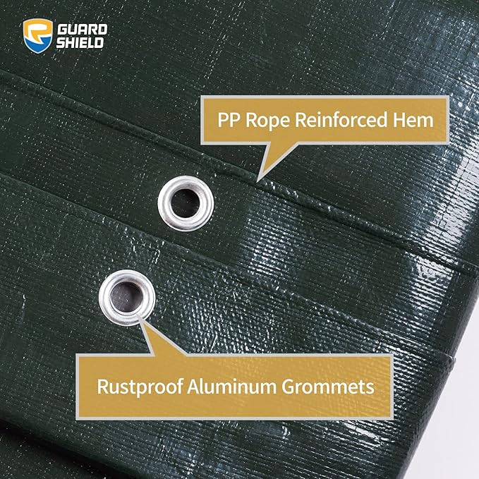 GUARD SHIELD Super Heavy Duty Green/Silver Poly Tarp Cover 12x12 Feet Waterproof 16mil Thick UV and Tear Resistant Tarpaulin with Grommets and Reinforced Edges