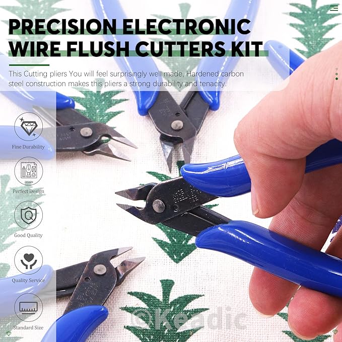 Keadic 12Pcs 5" Wire Cutters with Internal Spring and Soft Rubber Handle, Mini Flush Cutters, Micro Cutting Pliers Wire Nippers, Small Side Cutters for Hobby Modeling Jewelry Electronic Crafts (Blue)