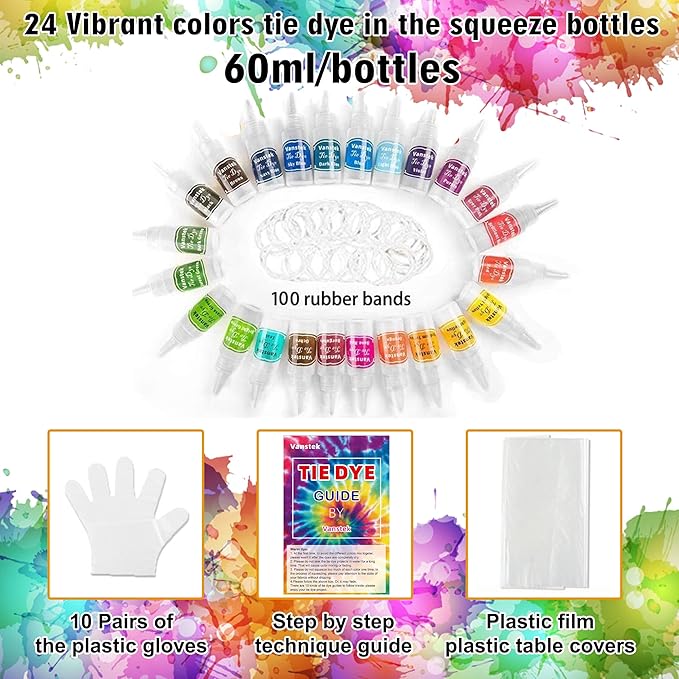 Vanstek Tie Dye Kit, 24 Colors Tie Dye Shirt DIY Fabric Dye - Image 2