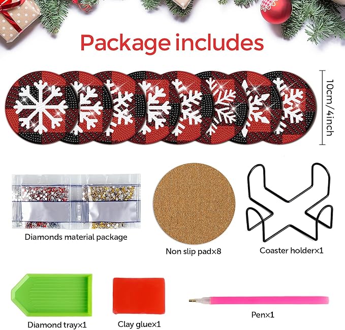 8 Pcs Christmas Snowflake Diamond Art Coasters Kit - Image 2