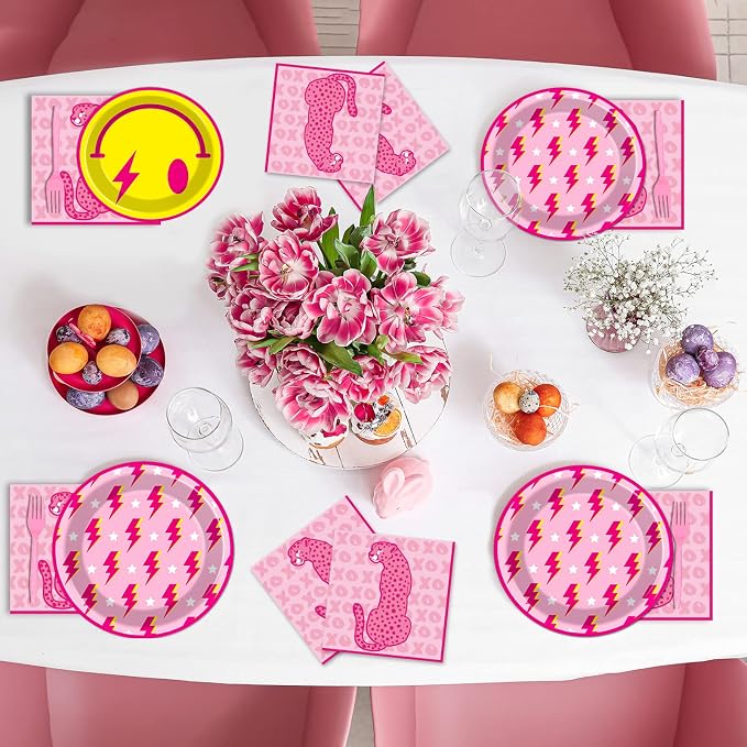 100 Pcs Preppy Party Plates Napkins Forks Supplies Set Smile Face Disposable - Image 5
