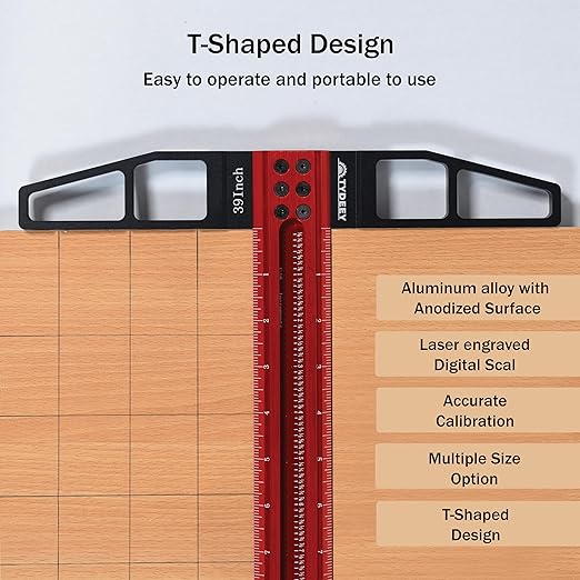 TYDEEY 12, 24, 31, 39 in Precision Ruler Square T-Shaped Woodworking Scriber Measuring Tool, Aluminum Alloy Architect Ruler for Carpenter Work, T Type Wood Layout and Measuring Tools (39 Inch)