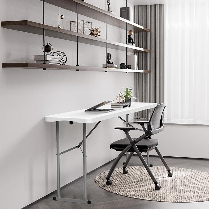 VINGLI 6 FT Narrow Folding Table, Tabletop Folded in Half, Home Work - Image 6