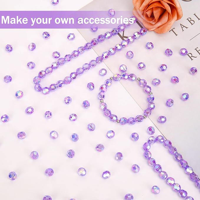 BONNY BOXX 500pcs 8mm Acrylic Faceted Round Crystal Beads Transparent Purple AB - Image 3