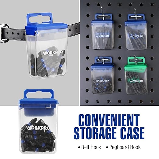 WORKPRO 20pcs PH2 Impact Phillips Screwdriver Bit Set, CNC Machined S2 Steel Tips with Magnetism, 1/4" Hex-Shank Driver Bits, 1" Long Impact Screwdriving Bits with Storage Box