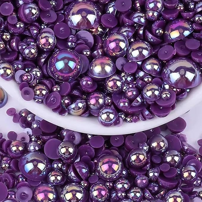 2000PCS AB Color Imitation Half Round Pearls Bead Loose Beads Gems, Mixed Sizes by UYTRDVG