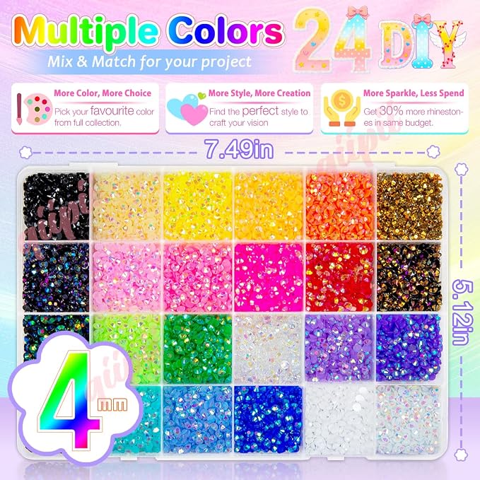qiipii 24 Color 7200pcs 4mm Jelly Resin Rhinestones - Image 3