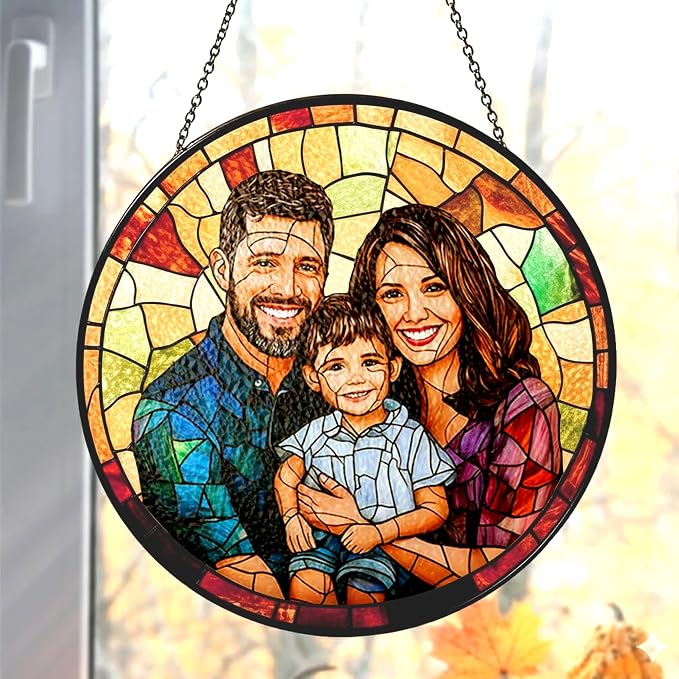 Personalized Family Stained Glass Sun Catcher, Custom Photo Family Portrait by Noni