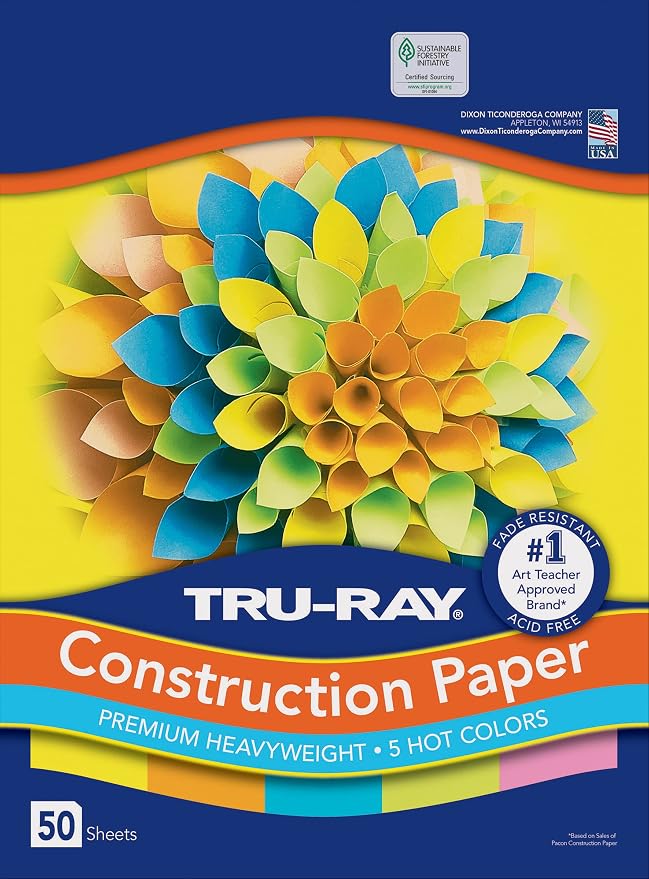 Tru-Ray Heavyweight Construction Paper, Hot Assorted Colors, 50 Sheets & - Image 2