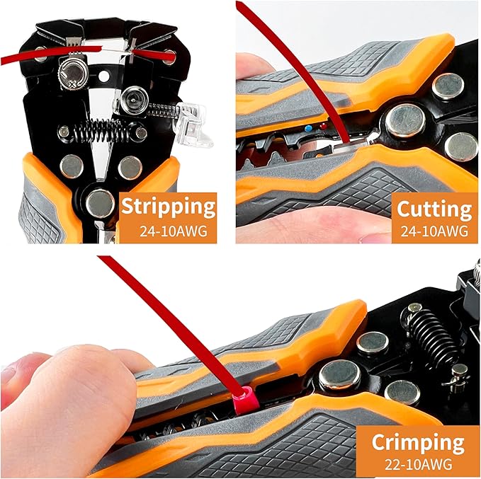 Automatic Wire Stripper, 3 in 1 Stripper/Cutter/Crimping Heavy Duty Multi-function Wire Strippers Tool for 8-18 AWG Electrical Wire, Comes with Replaceable Stainless Steel Blades & Springs, 8 Inch