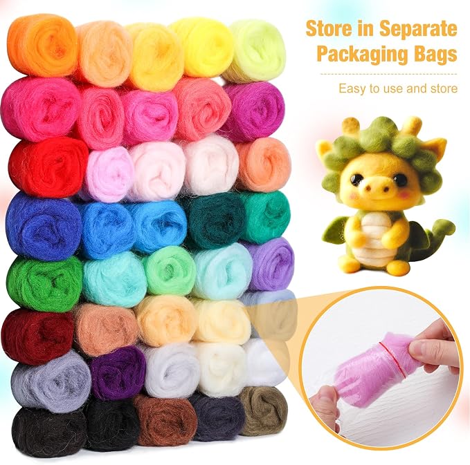 Mayboos Needle Felting Starter Kit, Wool Roving 40 Colors Set | 3g per Color - Image 3