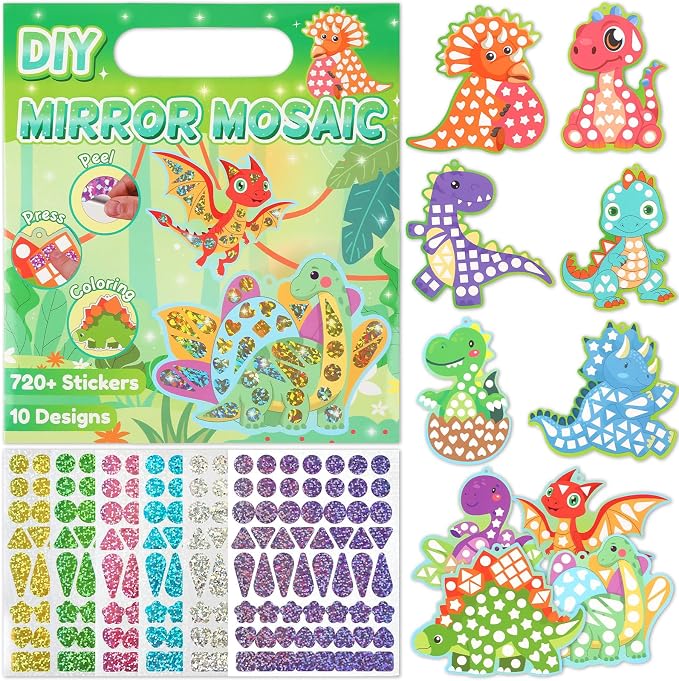 JULEASEL DIY Mirror Mosaic Dinosaur Craft Kit | Stickers Gift by JULEASEL
